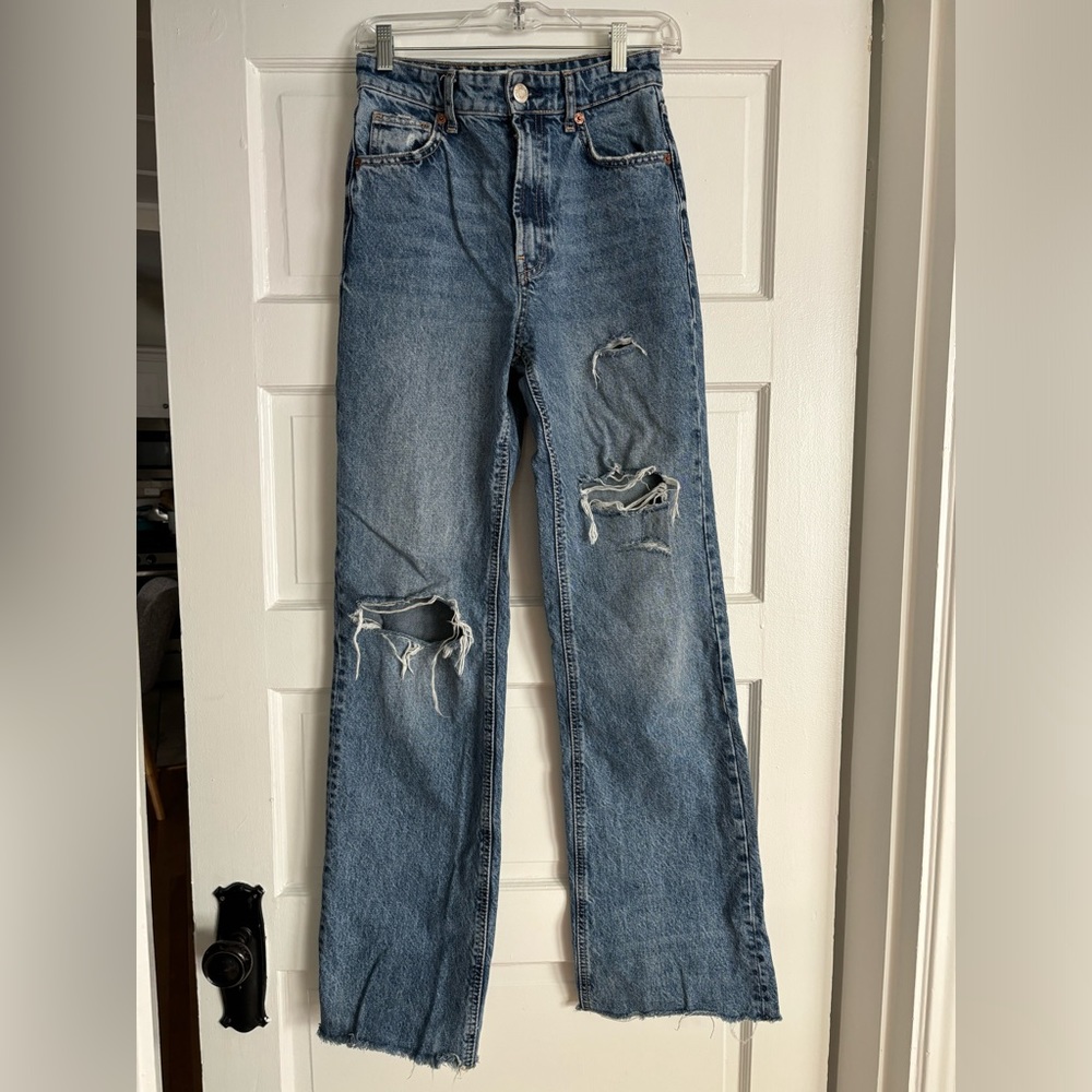 Zara Ripped Wide Leg Jeans - High Rise